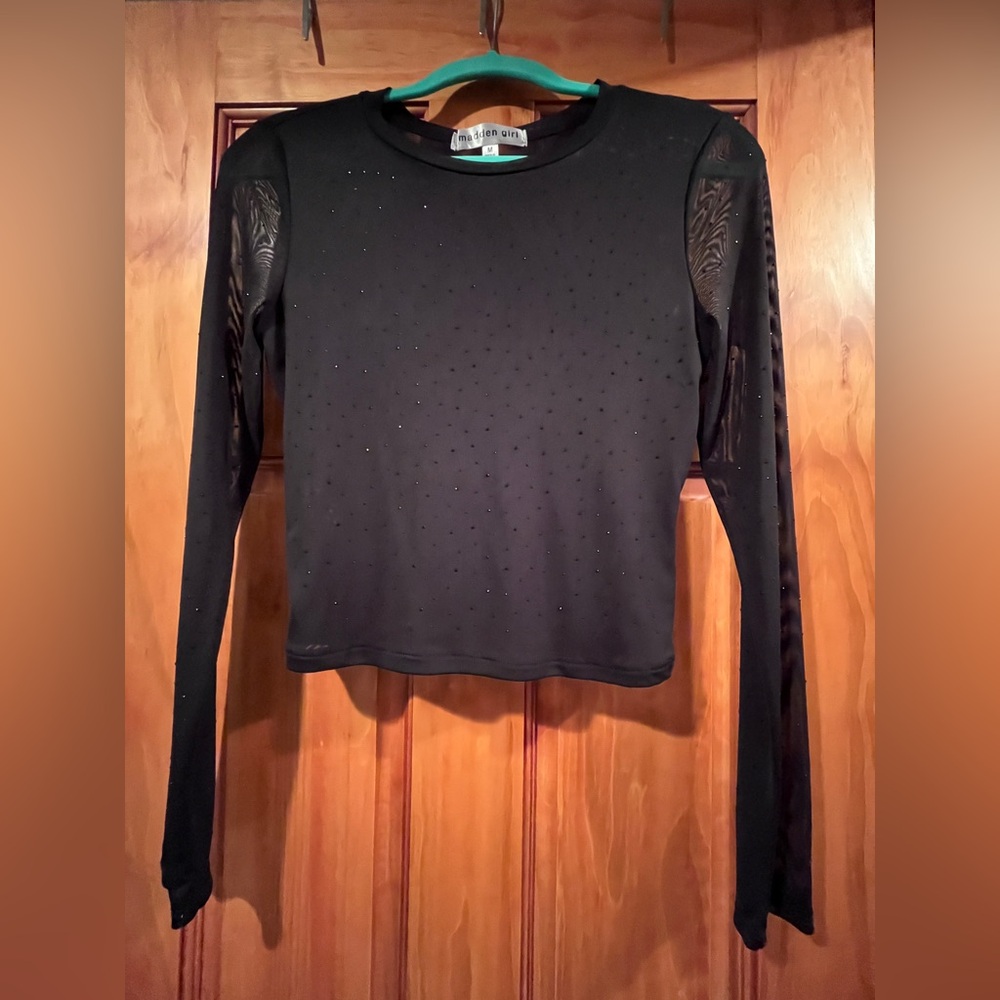Madden Girl Black Sheer Studded Crop Top